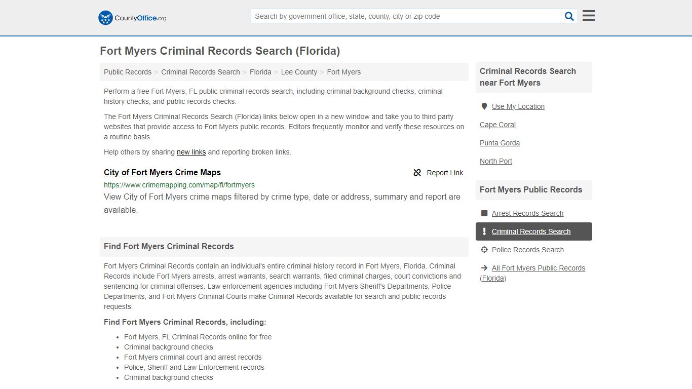 Fort Myers Criminal Records Search (Florida) - County Office